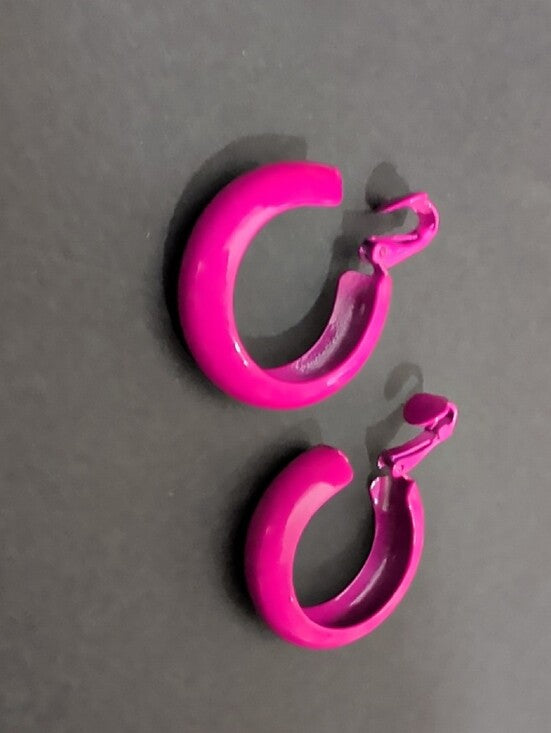 Retro Bright Pink 1" Hoop Earrings - Bold Women's Costume Jewelry