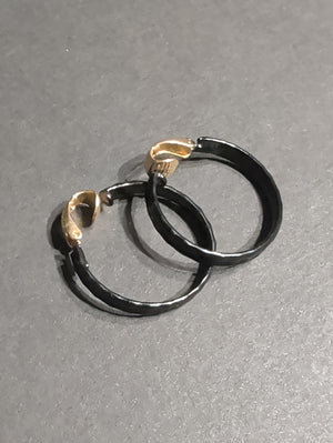 Vintage L.H. Segal California Black and Gold 1" Clip-On Hoop Earrings