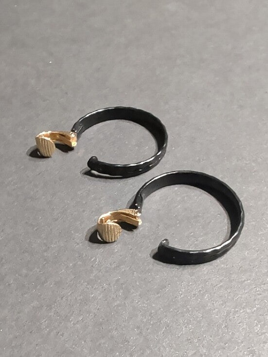 Vintage L.H. Segal California Black and Gold 1" Clip-On Hoop Earrings