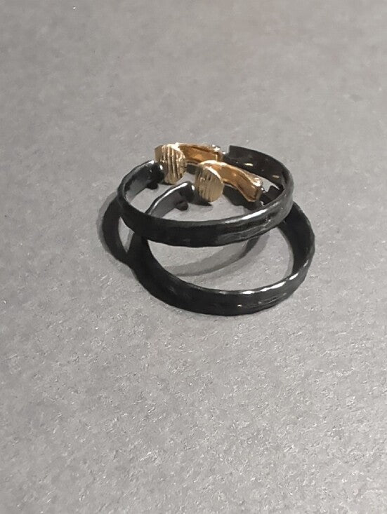 Vintage L.H. Segal California Black and Gold 1" Clip-On Hoop Earrings