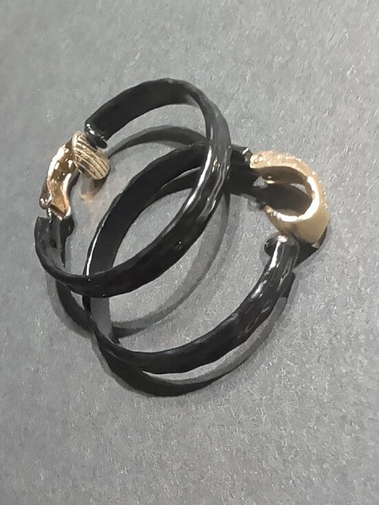 Vintage L.H. Segal California Black and Gold 1" Clip-On Hoop Earrings