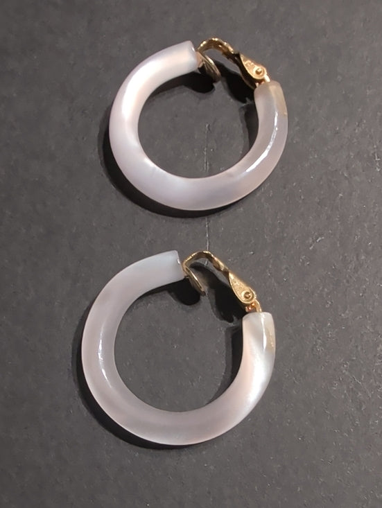 Classic White 1" Clip-On Hoop Earrings with Gold Accents Retro Women's Jewelry