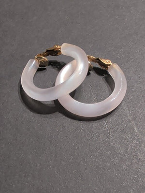 Classic White 1" Clip-On Hoop Earrings with Gold Accents Retro Women's Jewelry