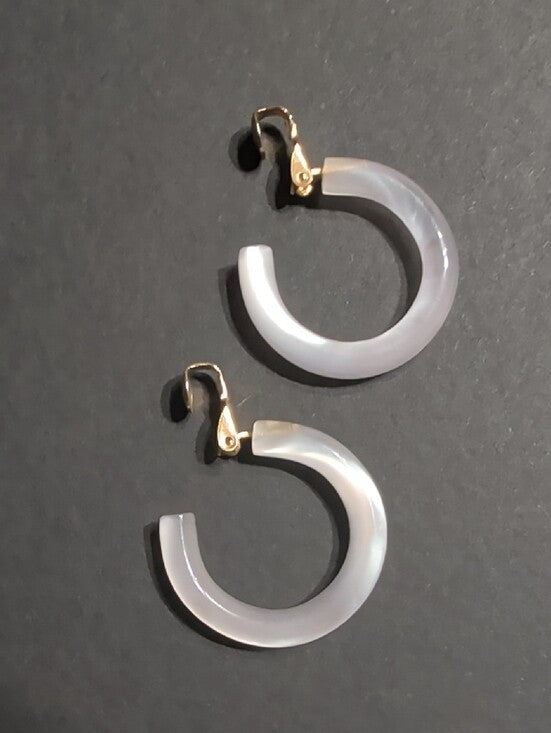 Classic White 1" Clip-On Hoop Earrings with Gold Accents Retro Women's Jewelry