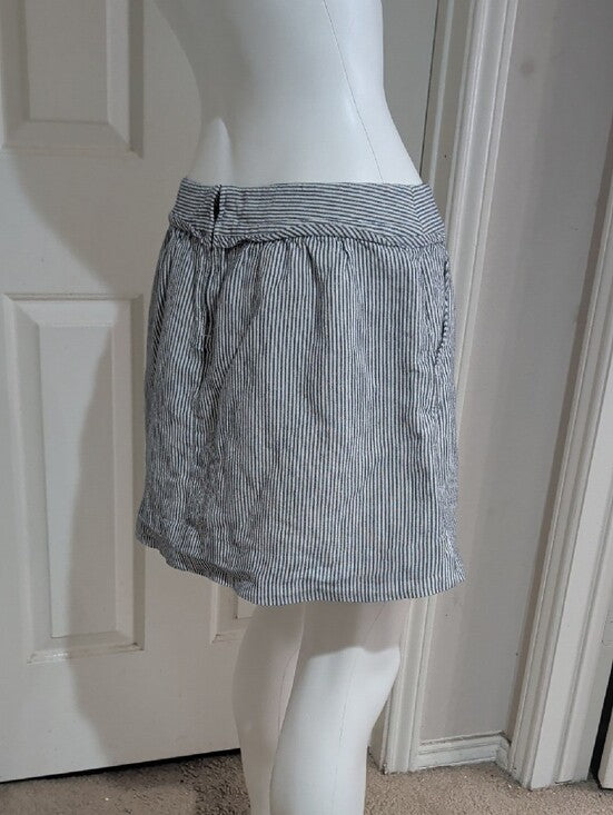 J. Crew Blue and White Striped Linen/ Cotton Mini Skirt Women's 6 US