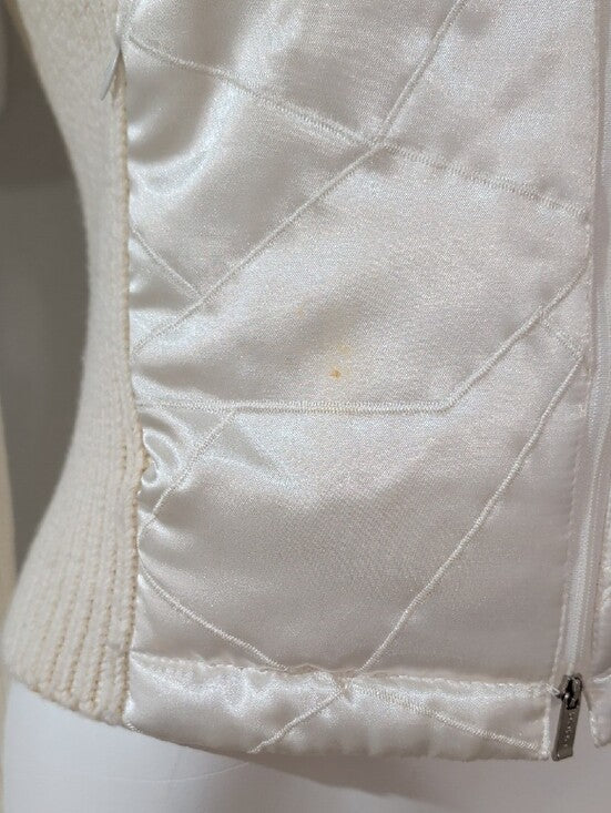 y2k bebe Ivory Quilted Satin Puffer Jacket with Rabbit Fur Collar Women's Small 2003