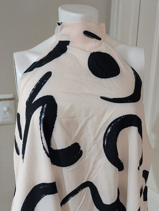 High-Neck Halter Sleeveless Mini Dress in White & Black Abstract Women's Medium