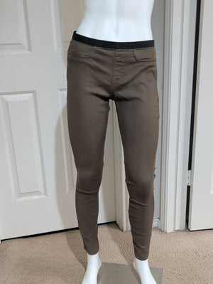 Helmut Lang Pull-On Elastic Waist Skinny Jeans in Metallic Olive Brown Women's 30 US