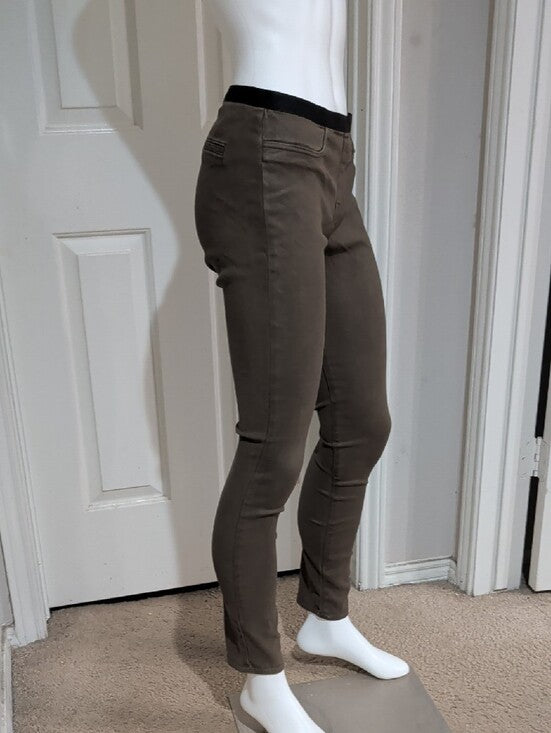 Helmut Lang Pull-On Elastic Waist Skinny Jeans in Metallic Olive Brown Women's 30 US