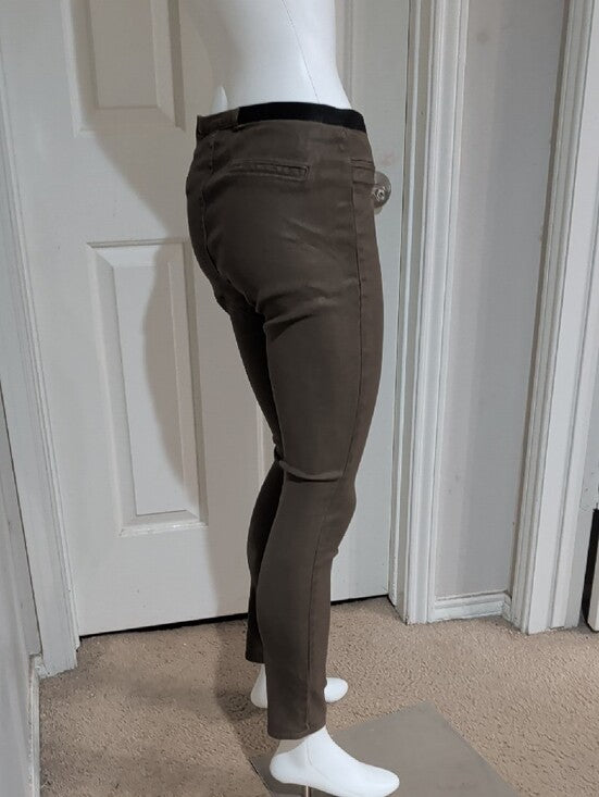 Helmut Lang Pull-On Elastic Waist Skinny Jeans in Metallic Olive Brown Women's 30 US