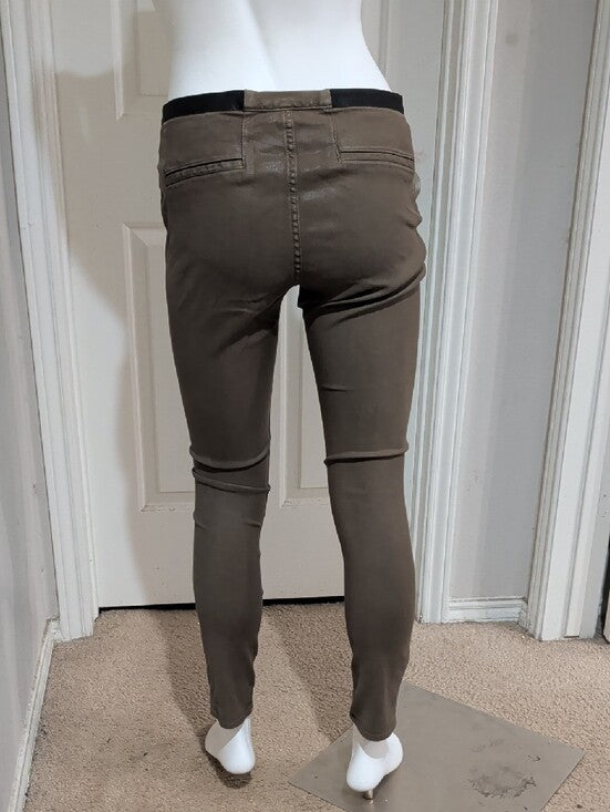 Helmut Lang Pull-On Elastic Waist Skinny Jeans in Metallic Olive Brown Women's 30 US