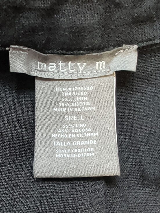 Matty M Black Short Sleeve Tie-Waist Linen Jumper Women's Large