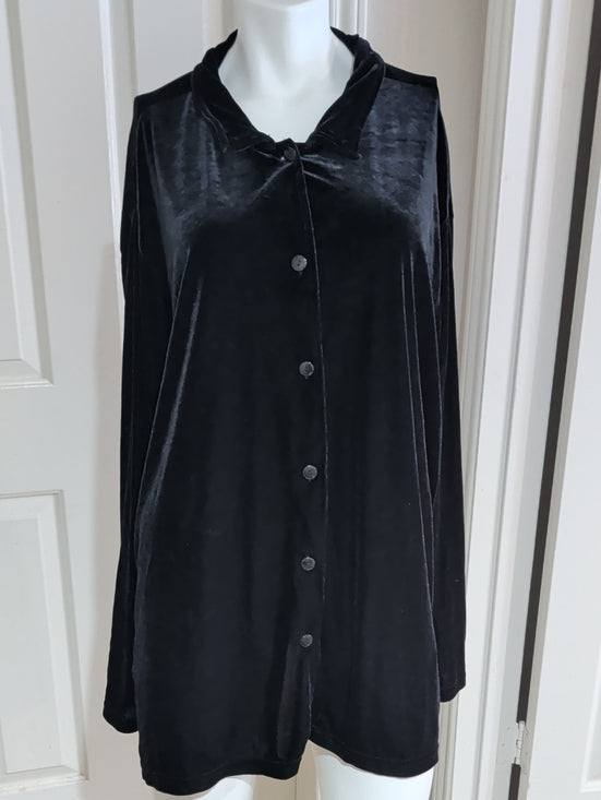 VTG Kathie Lee Collection 1996 Black Velvet Button-Front Sleep Shirt Women's 23W