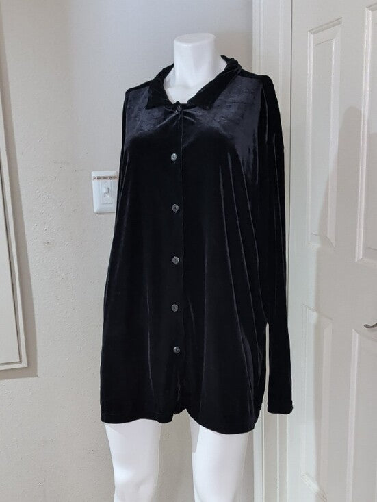 VTG Kathie Lee Collection 1996 Black Velvet Button-Front Sleep Shirt Women's 23W