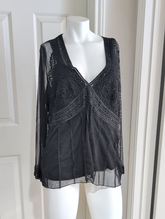NWT e By Edi Woman (E.C.I) Black Embellished V-Neck Chiffon Blouse Women's 2X