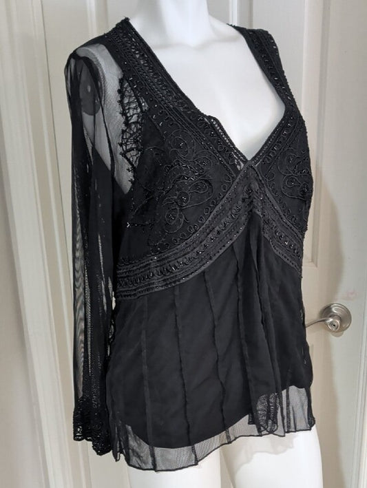 NWT e By Edi Woman (E.C.I) Black Embellished V-Neck Chiffon Blouse Women's 2X