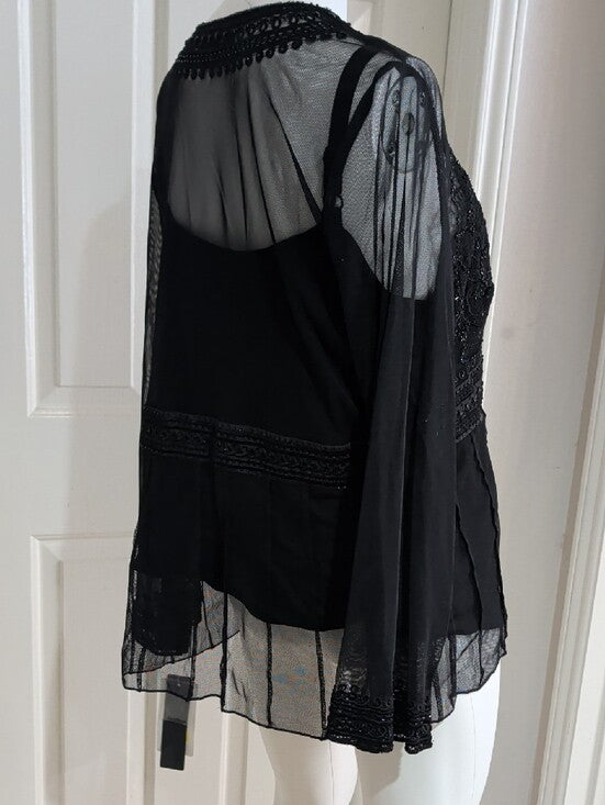 NWT e By Edi Woman (E.C.I) Black Embellished V-Neck Chiffon Blouse Women's 2X