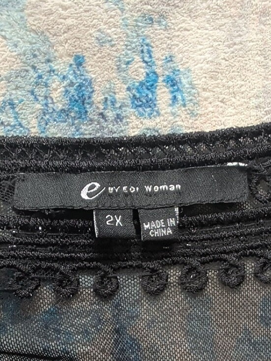 NWT e By Edi Woman (E.C.I) Black Embellished V-Neck Chiffon Blouse Women's 2X