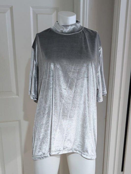 Retro Venezia Jeans Silver Velvet Mock Neck Tunic Women's 26/28 US