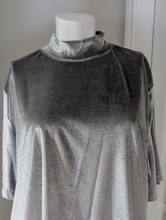 Retro Venezia Jeans Silver Velvet Mock Neck Tunic Women's 26/28 US