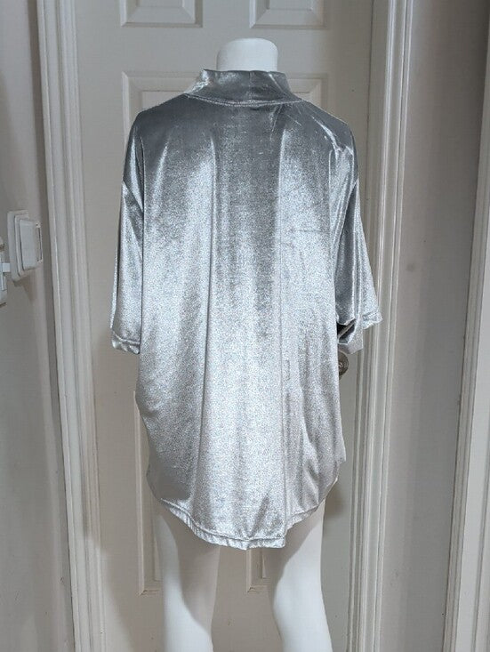 Retro Venezia Jeans Silver Velvet Mock Neck Tunic Women's 26/28 US