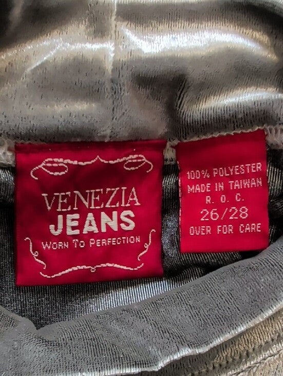 Retro Venezia Jeans Silver Velvet Mock Neck Tunic Women's 26/28 US
