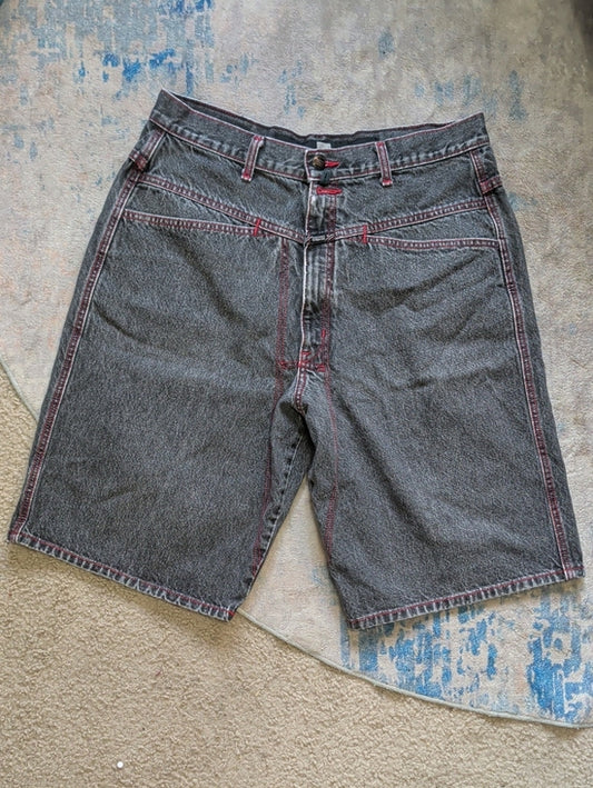 Marithe+Francois Girbaud Black Denim Jean Shorts w/ Red Stitching Accent Mens W33'' US