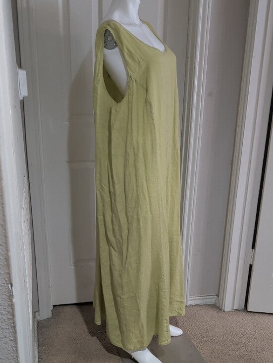 VTG Flax Sleeveless 100% Linen Maxi Dress in Pale Lime Women's 3G US