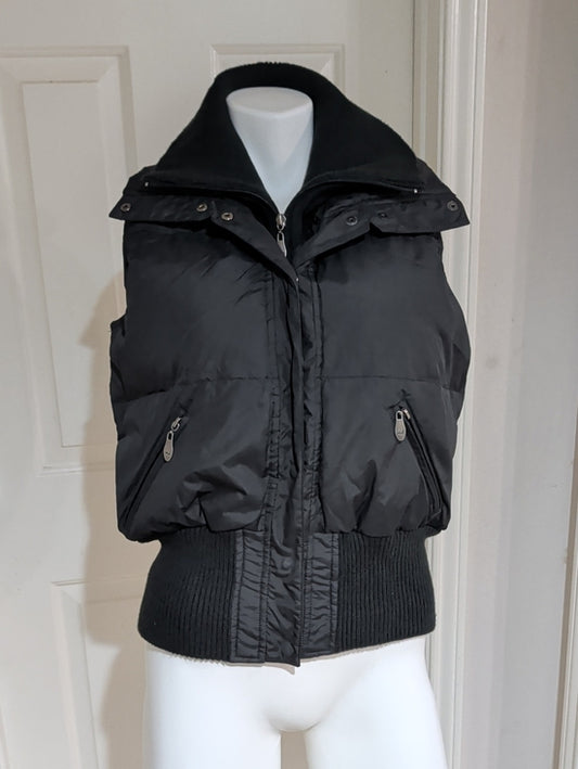 Me Jane Black Quilted Puffer Vest with Ribbed Waist Women's Large
