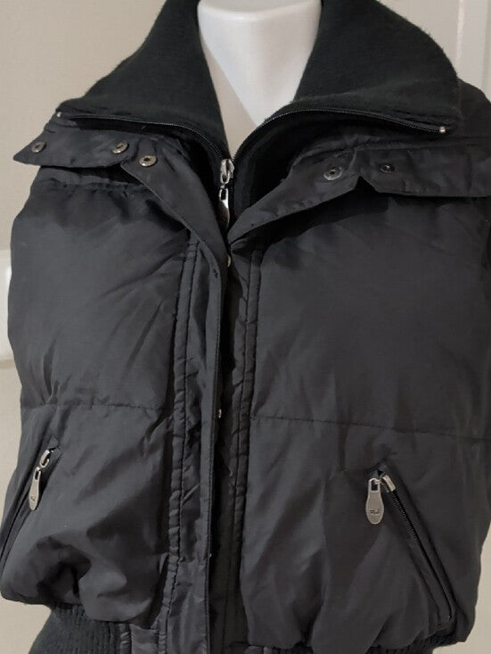 Me Jane Black Quilted Puffer Vest with Ribbed Waist Women's Large