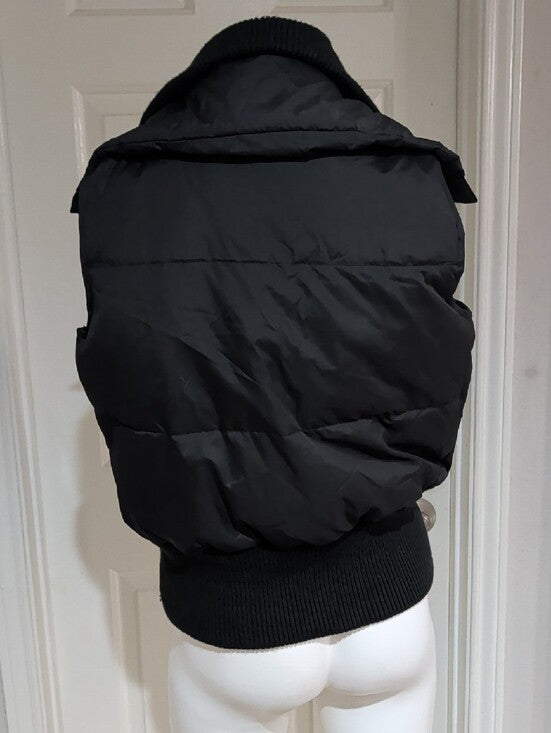 Me Jane Black Quilted Puffer Vest with Ribbed Waist Women's Large