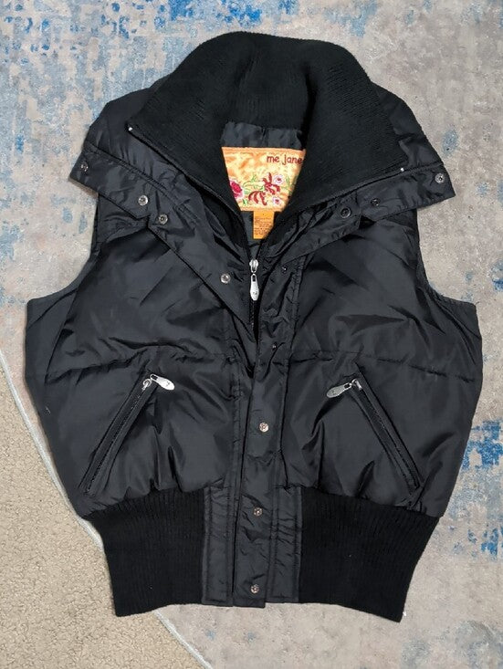 Me Jane Black Quilted Puffer Vest with Ribbed Waist Women's Large