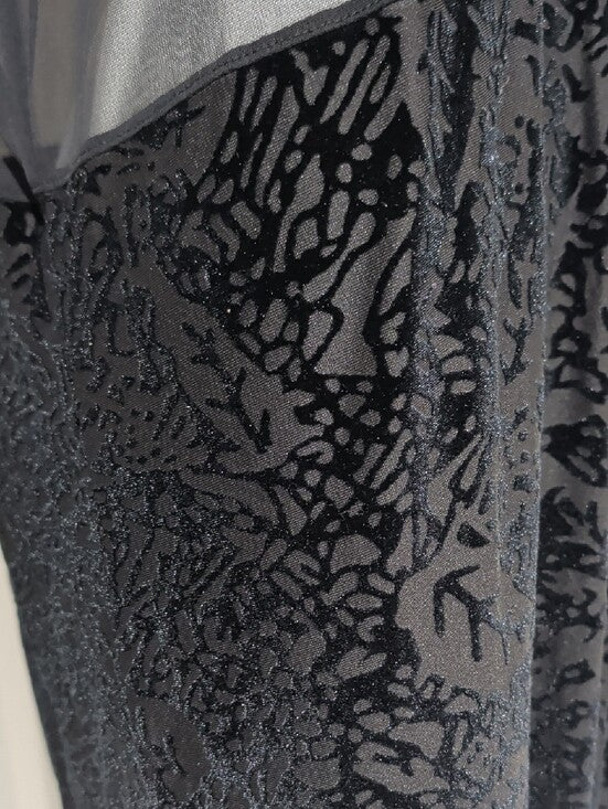 Vintage 90's J. Jill Sleeveless Mesh Sheer Bodice Velvet Burnout Black Maxi Dress Women's 3X