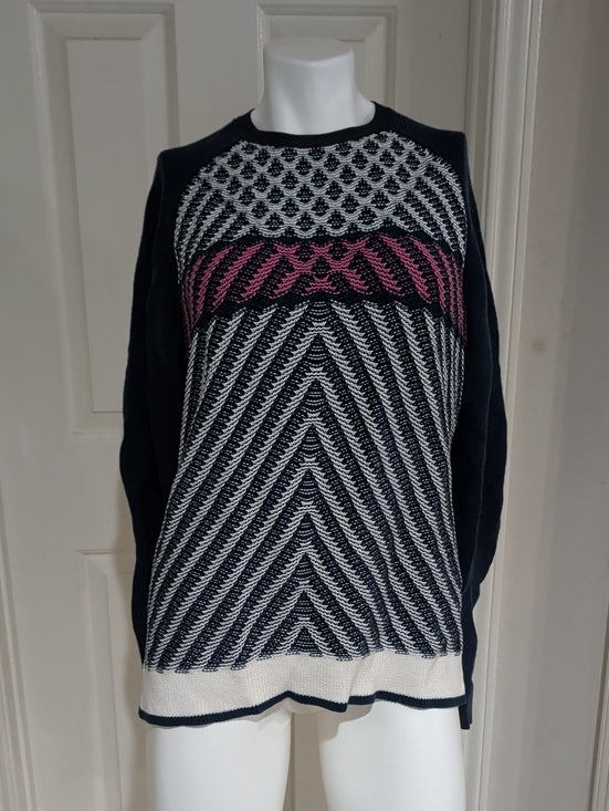 Marc by Marc Jacobs Navy, White & Pink Patterned Crewneck Sweater Women's M/L