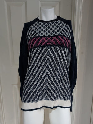 Marc by Marc Jacobs Navy, White & Pink Patterned Crewneck Sweater Women's M/L