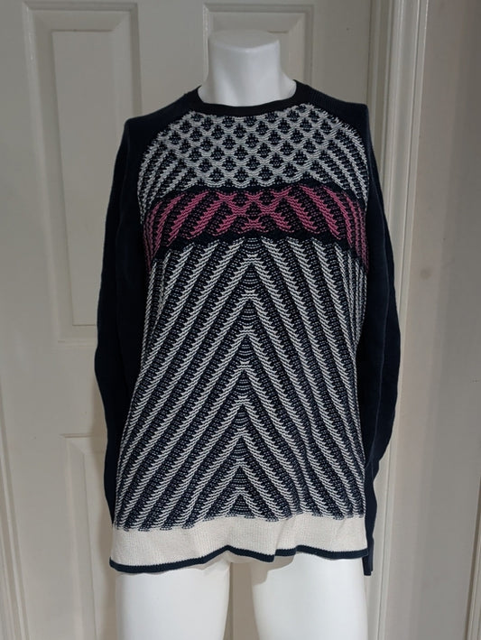 Marc by Marc Jacobs Navy, White & Pink Patterned Crewneck Sweater Women's M/L