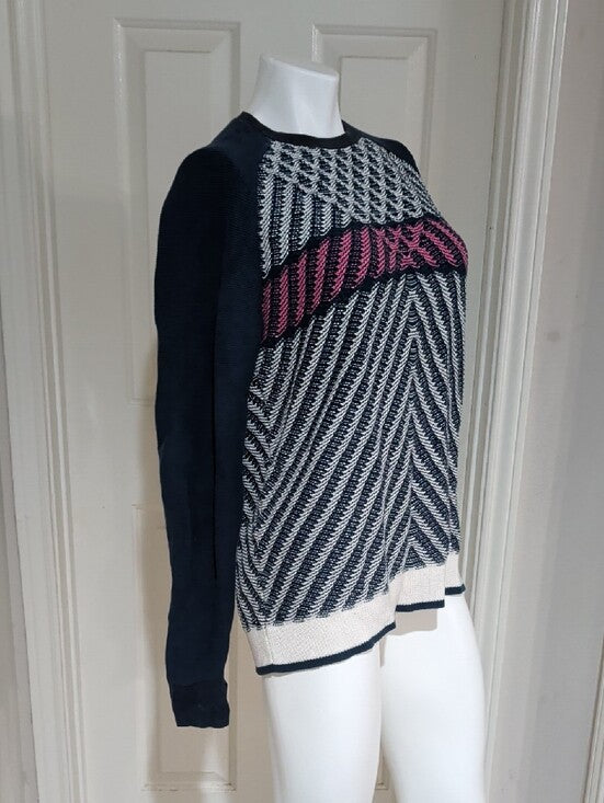 Marc by Marc Jacobs Navy, White & Pink Patterned Crewneck Sweater Women's M/L