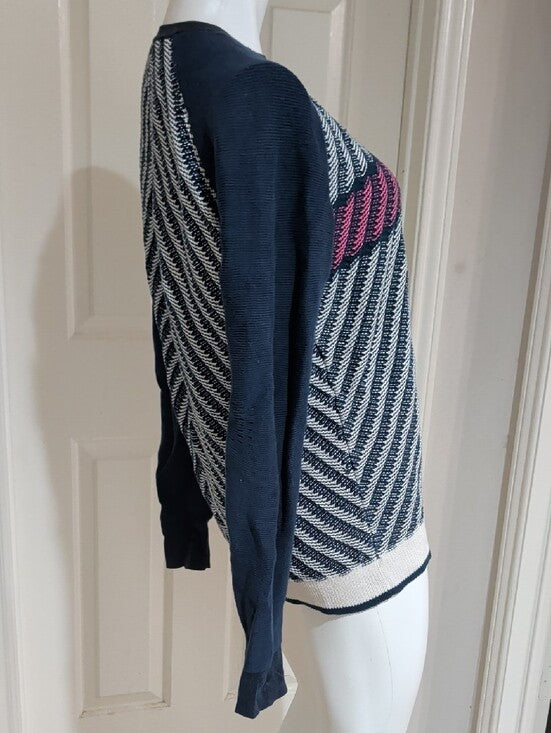 Marc by Marc Jacobs Navy, White & Pink Patterned Crewneck Sweater Women's M/L