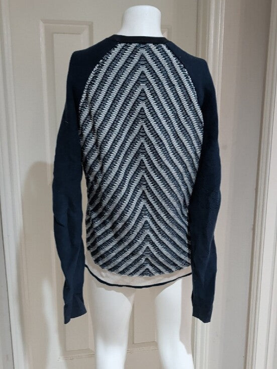 Marc by Marc Jacobs Navy, White & Pink Patterned Crewneck Sweater Women's M/L