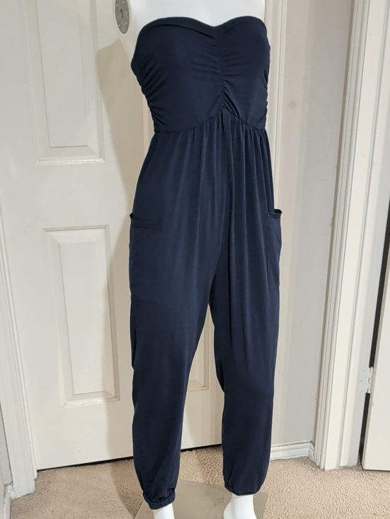 Miholl Strapless Navy Jumpsuit with Pockets Women's Medium