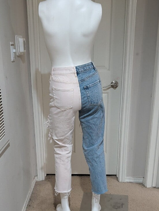 Pacsun Two-Tone Distressed Ankle Jeans in Blue and Cream Women's 24 US