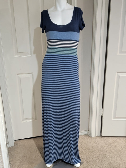 Max Studio Navy & Light Blue Striped Scoop-Neck Maxi Dress Women's Small