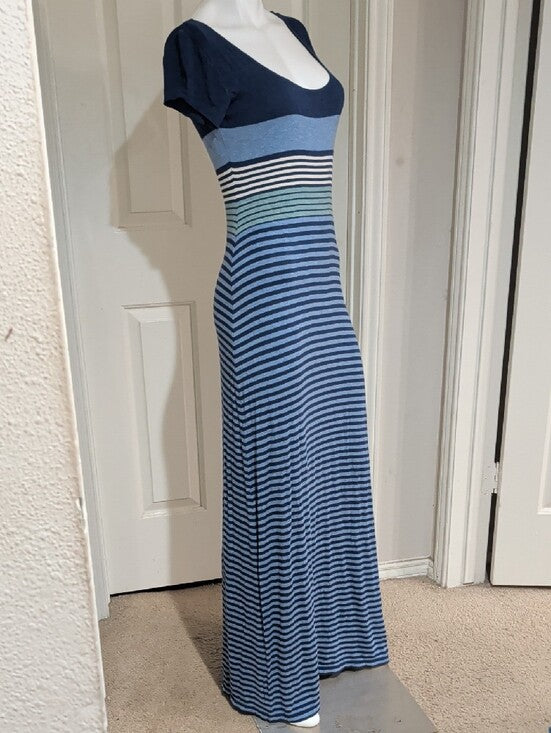 Max Studio Navy & Light Blue Striped Scoop-Neck Maxi Dress Women's Small