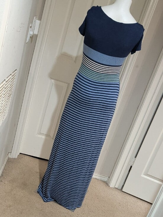 Max Studio Navy & Light Blue Striped Scoop-Neck Maxi Dress Women's Small