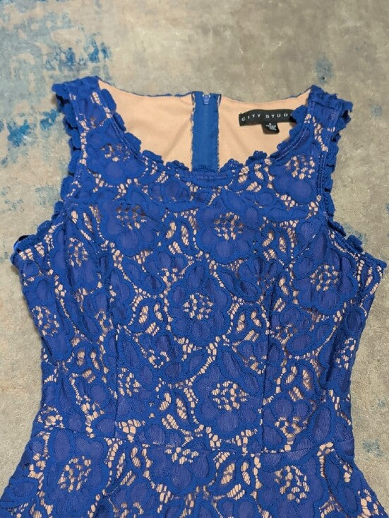 City Studio Royal Blue Lace Fit & Flare Dress Women's 0 US