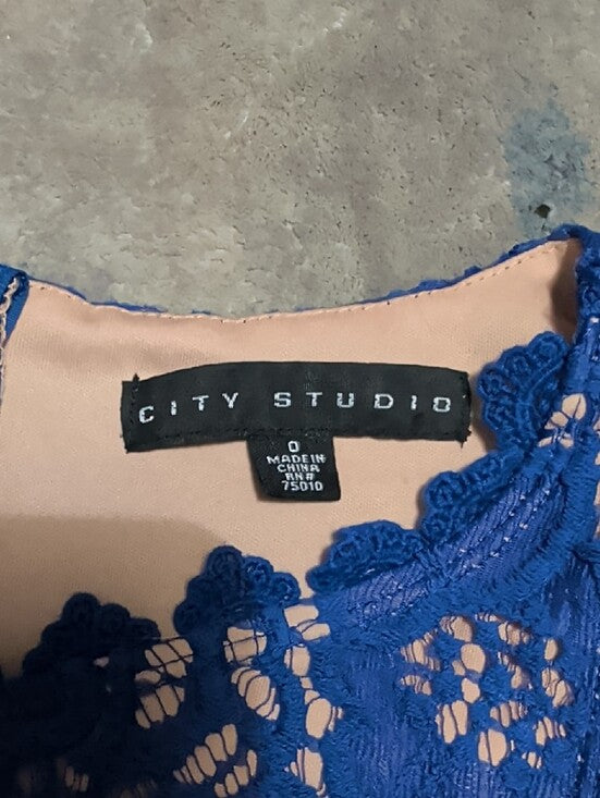 City Studio Royal Blue Lace Fit & Flare Dress Women's 0 US