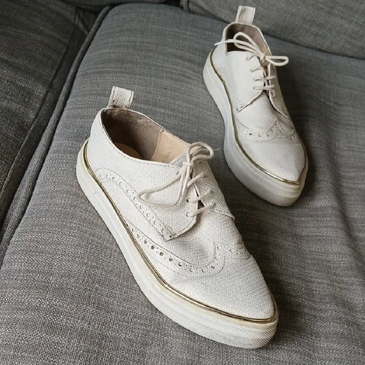 Perugia Stylish Cream Lace-Up Sneakers size 6.5 US/ 37 EU