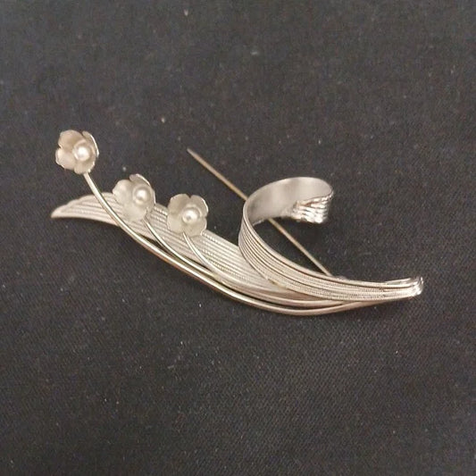 Silver Brooch Floral Statement Pin Handcrafted Vintage Elegant