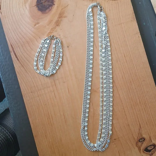 Sarah Coventry Silver 4-Chain Necklace and Bracelet Set Vintage Costume Jewelry