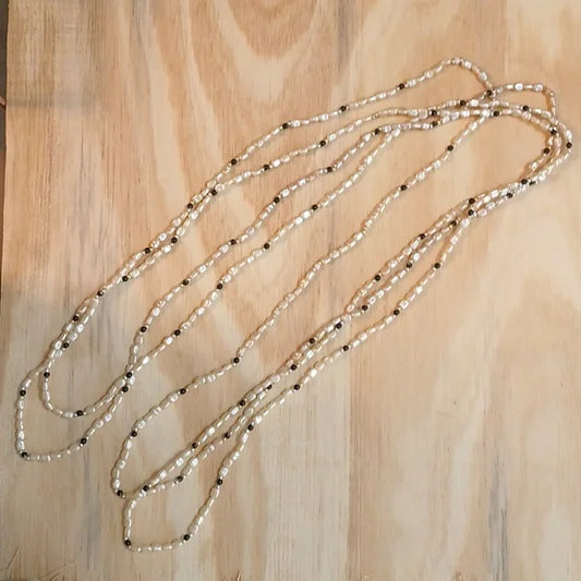 Elegant Pearl and Gold Beaded Necklace- 2 Strands